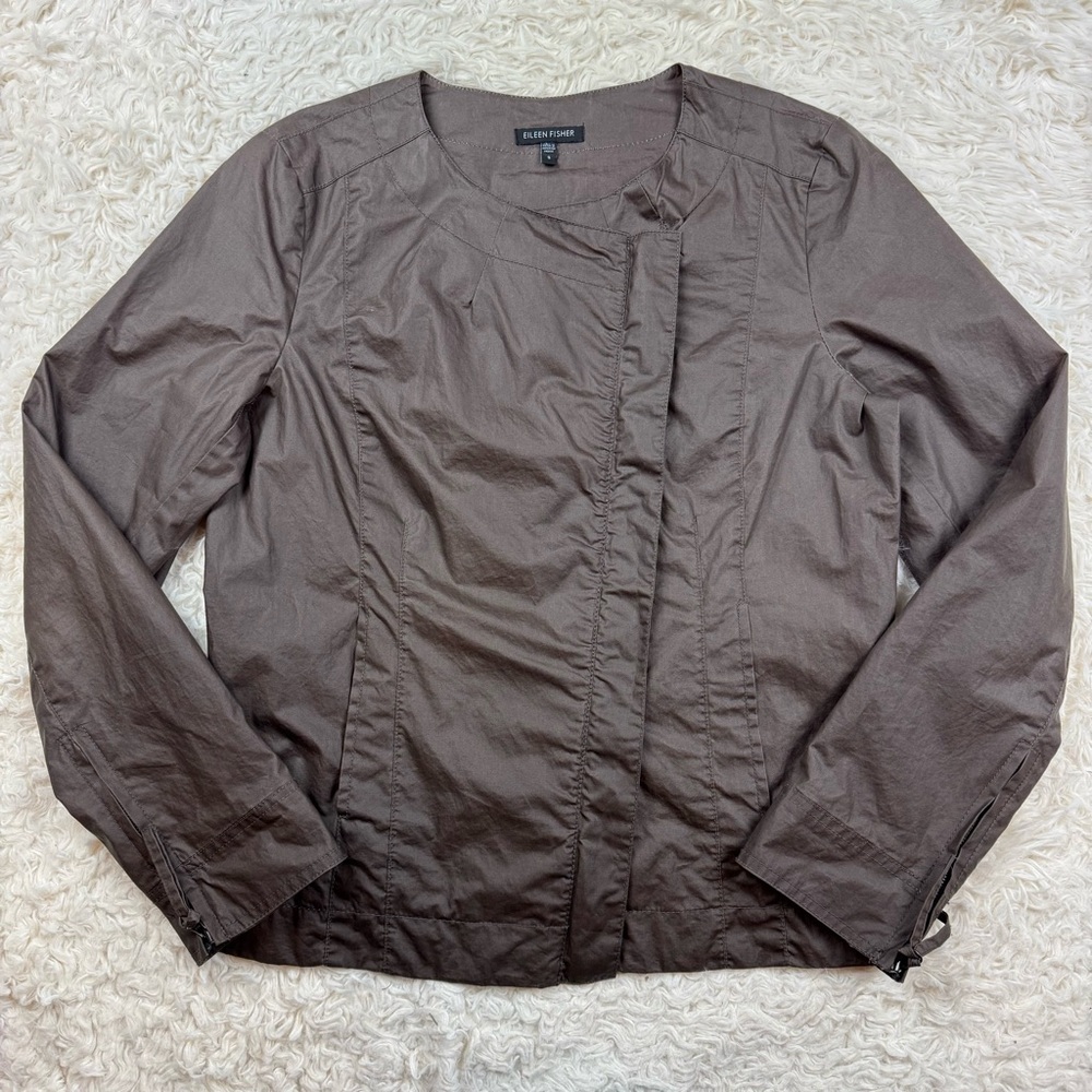 Eileen Fisher Diagonal Zip Jacket Size S Brown